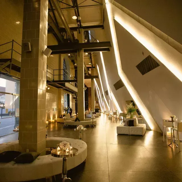 Interior of a loungey event space at the Contemporary Jewish Museum. San Francisco, California.